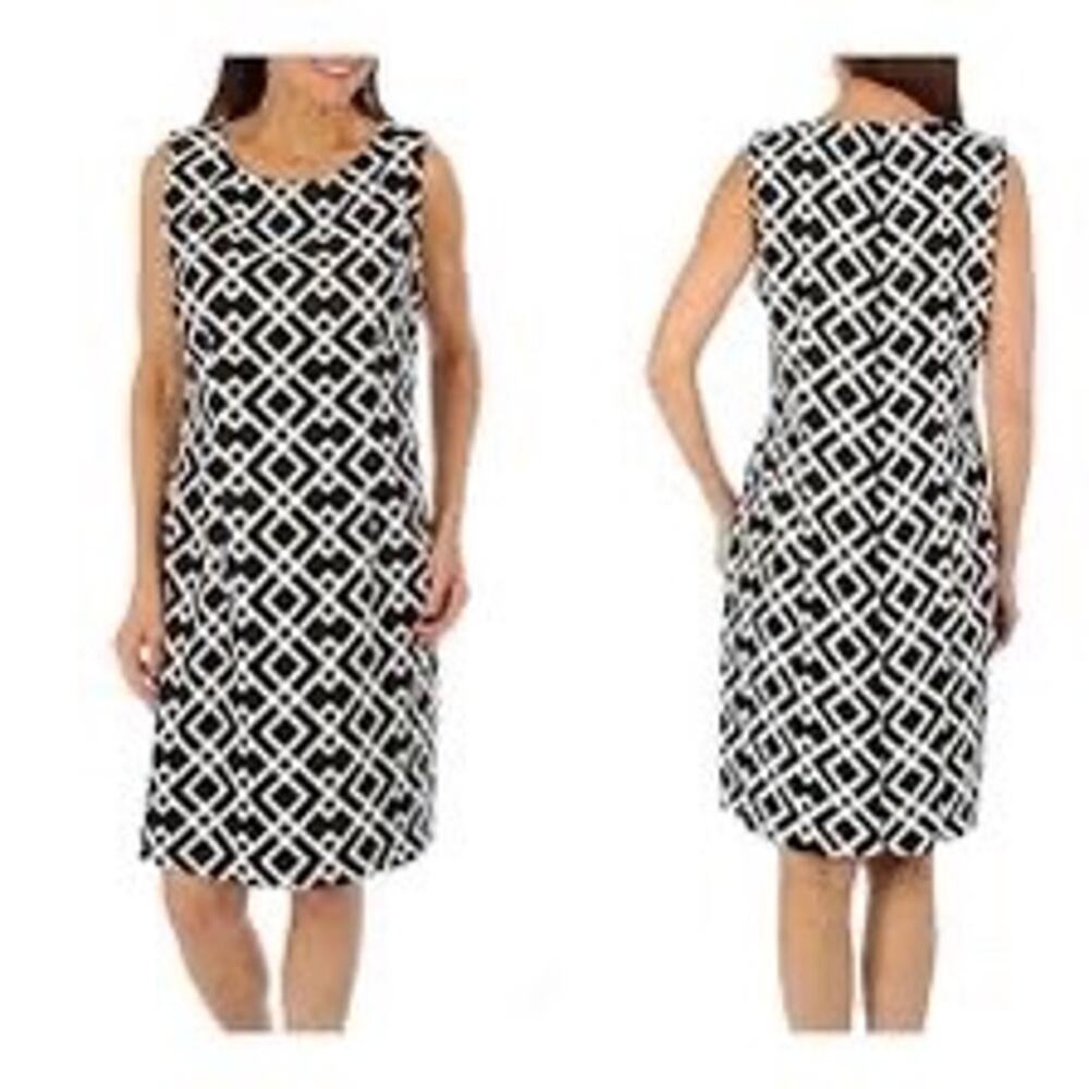 NWT Connected Apparel Geometric Shift Dress Navy White - Size 10